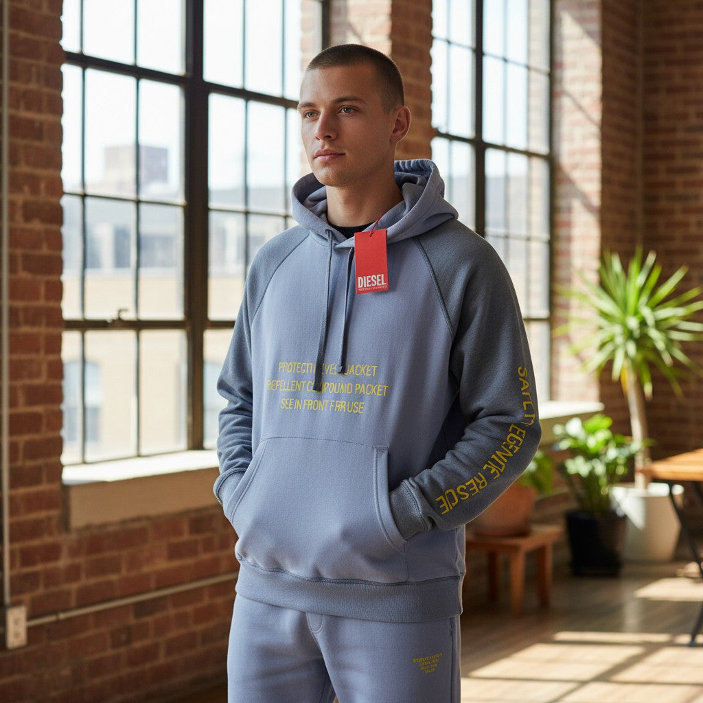 DIESEL S-Girlan-Hood Men Hoodie L Blue Pullover Kangaroo Pocket Hooded RRP195