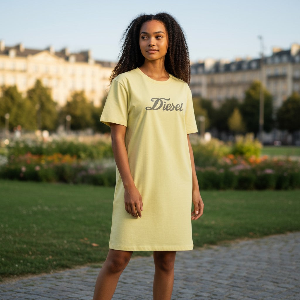 DIESEL D-Egor-New-Ita Women Dress L Yellow Short Sleeved Tricot Casual Logo