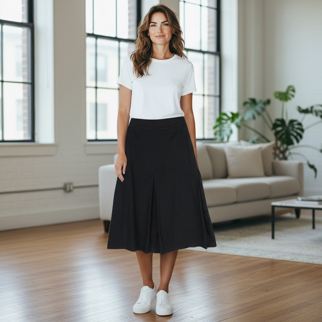 GANT Washable Stretch Wool Women Skirt EU36 Dark Blue Pleat Lined Knee Length