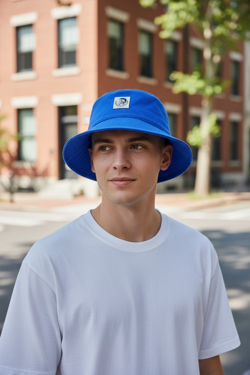 DIESEL D-Indig Men Hat OS Blue Bucket All Seasons Casual Patch RRP100