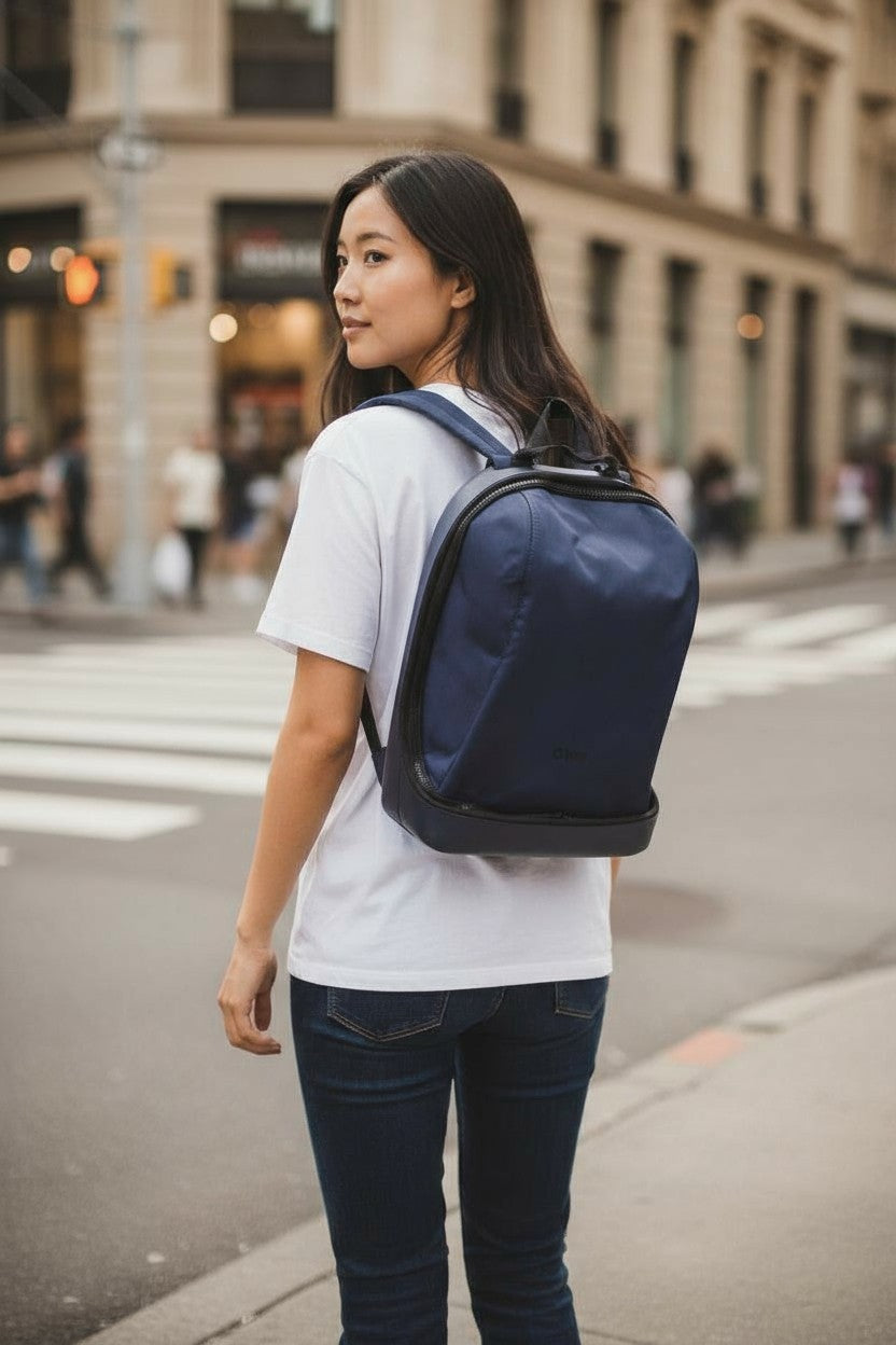 O BAG Women Bag OS Unisex Blue Round Zipper Front Double Handles Logos Backpack