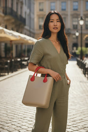 O BAG Chic Women's Bag OS Brown Gold Double Handles With Inner Bag Square Tote