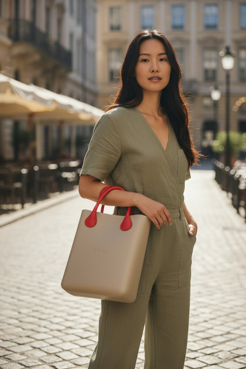 O BAG Chic Women's Bag OS Brown Gold Double Handles With Inner Bag Square Tote