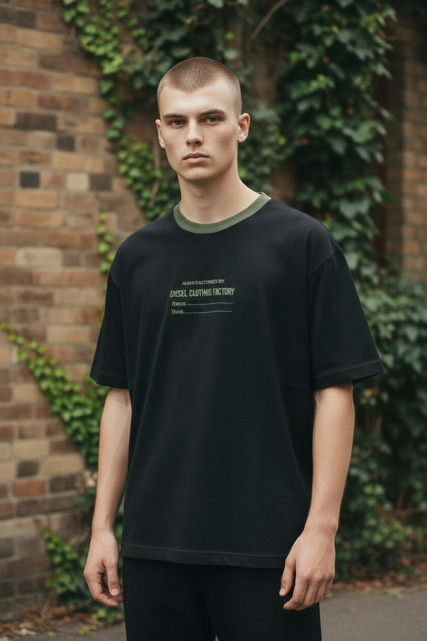 DIESEL T-Diegor-C3 Men T-Shirt M Black Tricot Stretch Crew Neck Short Sleeved