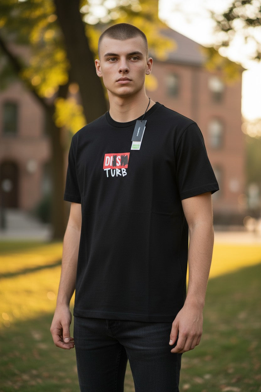 DIESEL T-Diegos-B10 Men T-Shirt XL Black Short Sleeve Crew Neck  Tricot