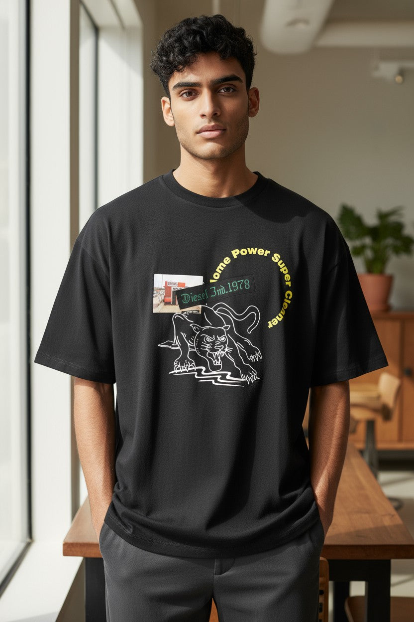 DIESEL T-Just-B60 Men T-Shirt S Black Short Sleeve Crew Neck Tricot Patterned