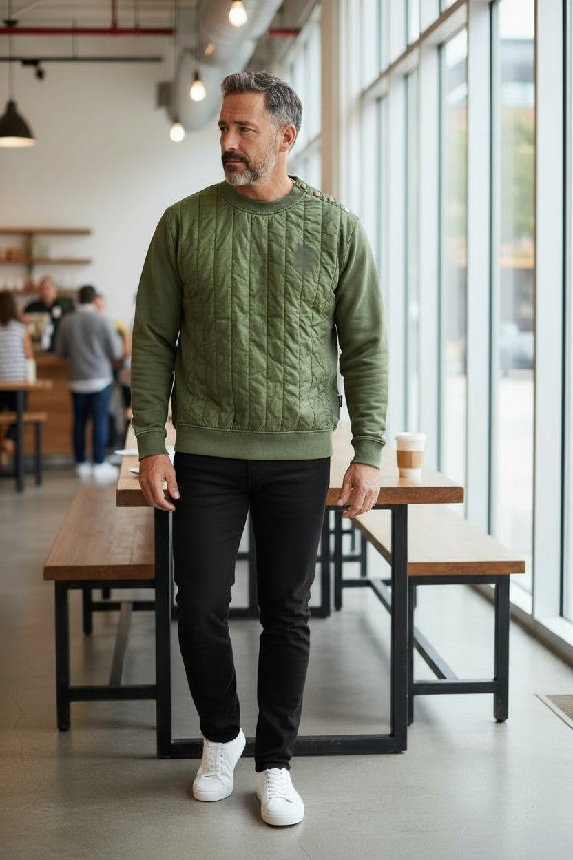 DIESEL S-Holty Men Sweatshirt L Green Pullover Padded Quilted Crew Neck RRP225