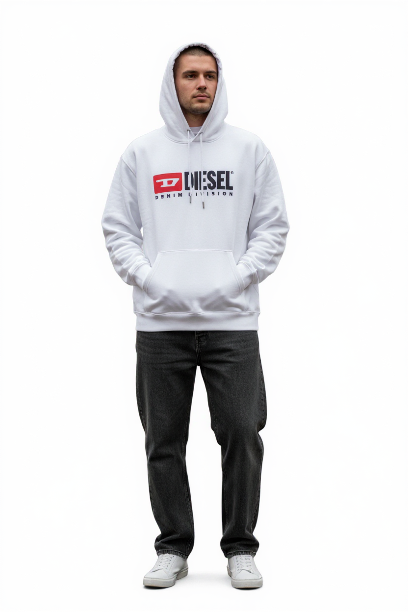 DIESEL S-Division Men Hoodie XL White Pullover Oversize Front RRP€140 Hooded