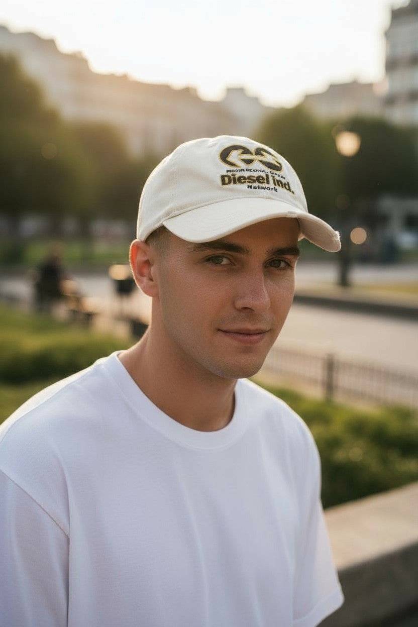 DIESEL C-Syom Men's Cap OS White Baseball Embroidered Logo Cotton Casual Unisex