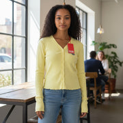 DIESEL T-Ribby-Open Women T-Shirt M Yellow Cardigan Button Cropped Ribbed Logo