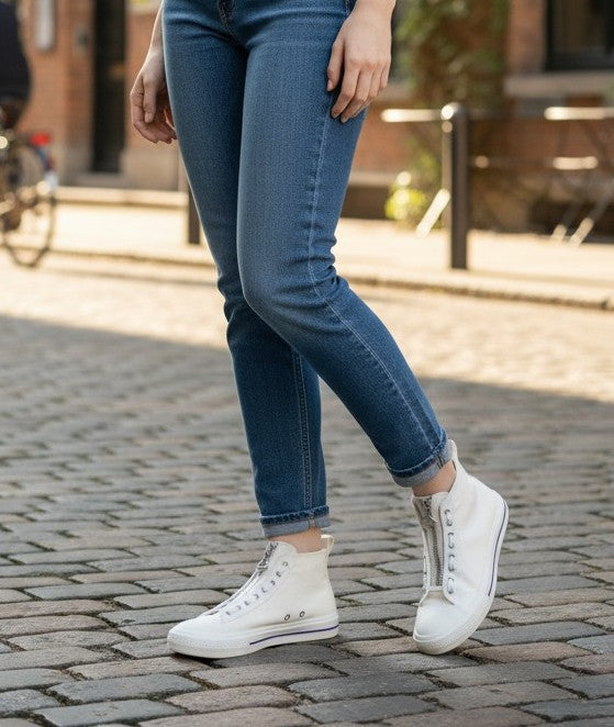 DIESEL S-Astico Mzip Women Sneakers EU39 White Zipper Almond Toe Ankle RRP€180