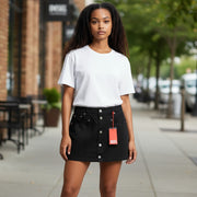 DIESEL O-Beige Women Skirt W26 Black Twill Buttoned Pockets Casual Mini RRP150