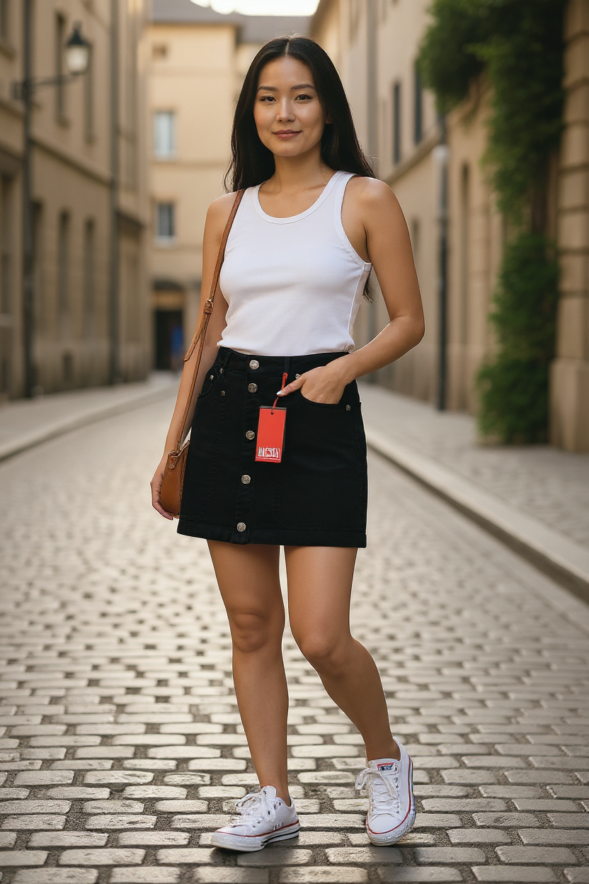 DIESEL O-Beige Women's Skirt W27 Black Cotton RRP€150 5-Design Pockets Logo Mini