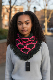 SCOTCH & SODA Women's Scarf OS Green Unisex Snood Chunky Tassels Patterned