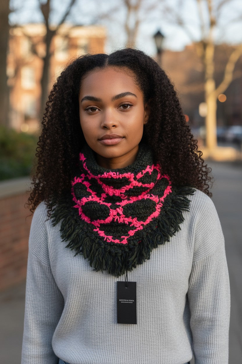 SCOTCH & SODA Women's Scarf OS Green Unisex Snood Chunky Tassels Patterned