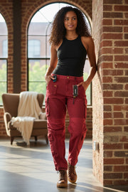 DIESEL P-Giulia Womens Trousers W28 Cargo Loose  Burgundy Linen Blend RRP300