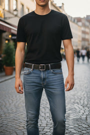 DIESEL B-Billover Men Belt 105CM Brown Leather Printed Silver Tone Buckle Dark