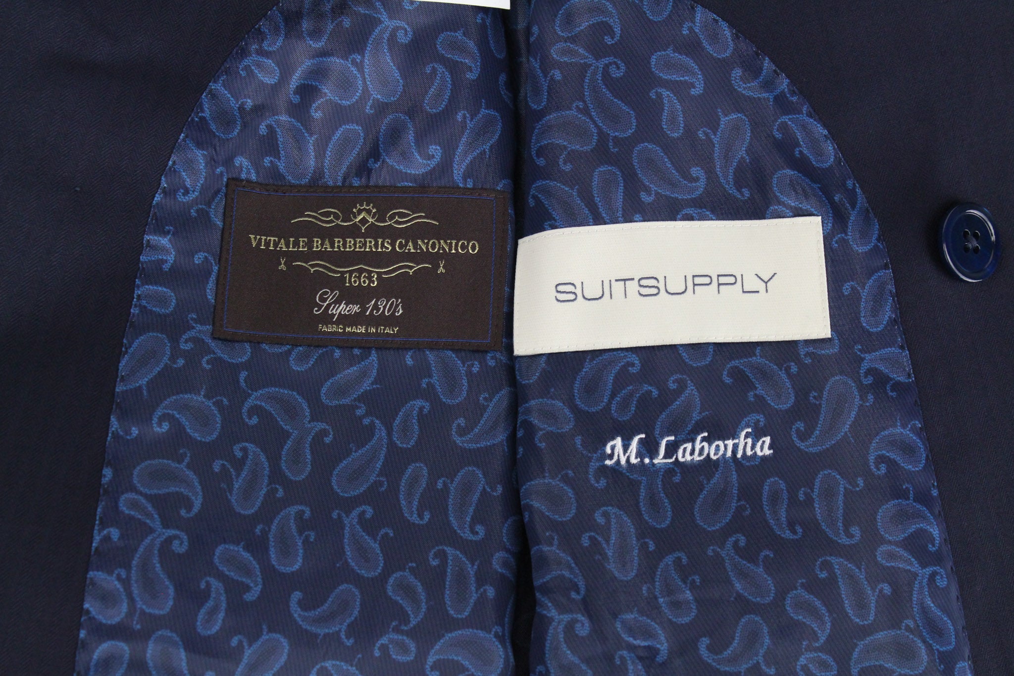 SUITSUPPLY La Spalla Men's UK36R Navy Wool Lined Double-Breasted 3-Piece