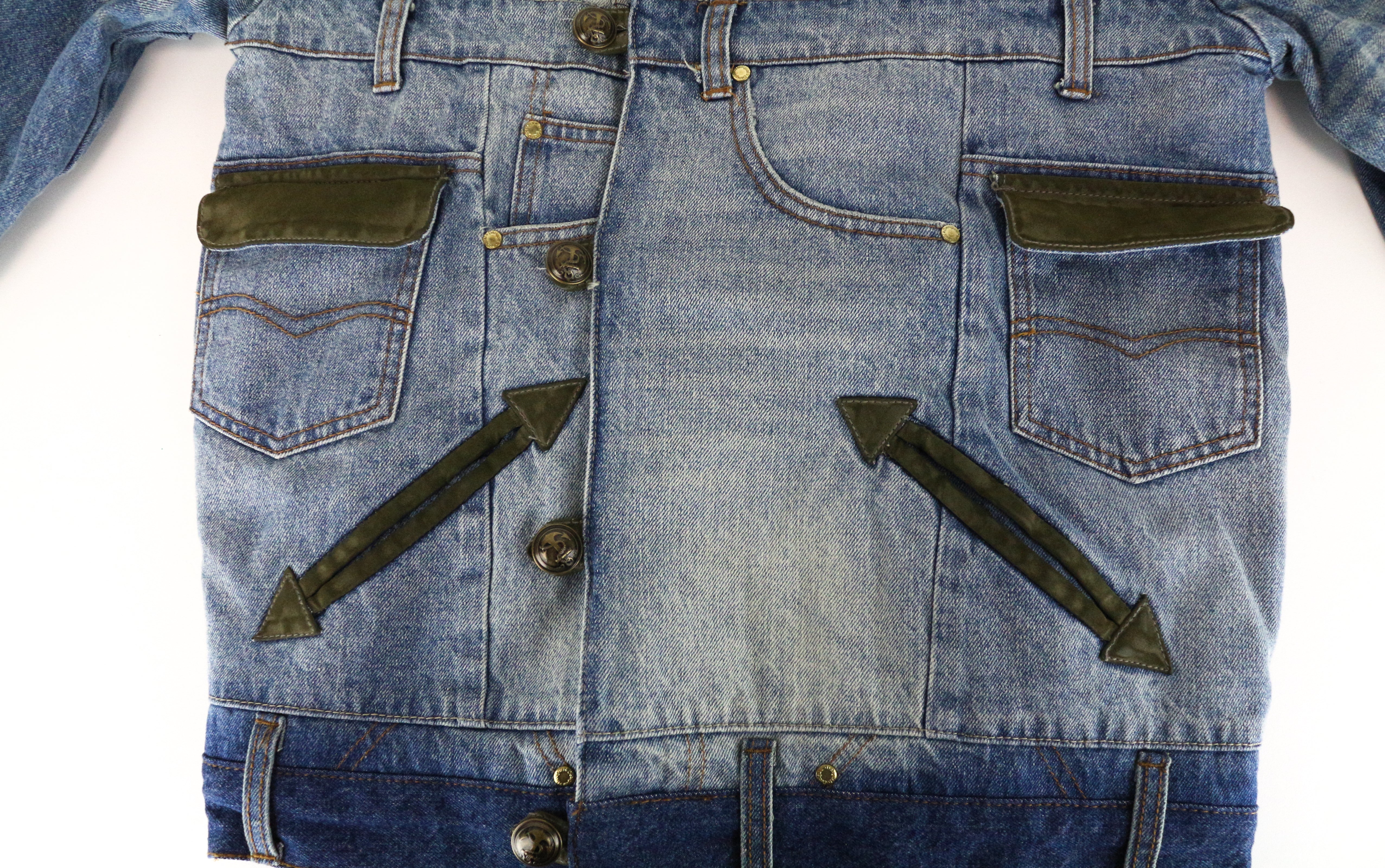 DESIGUAL Blue Denim Jacket 38 Women's Geisha Sequins Pure Cotton Washed Look